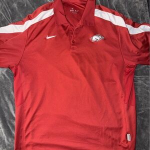 Nike Red and White Razorbacks Football Men's Polo Shirt Size XXL